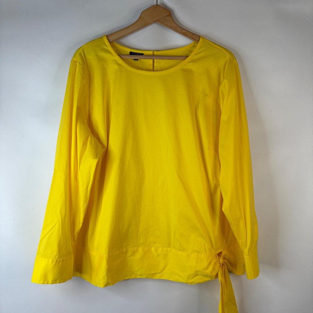 Talbots Blouse Women 2X Yellow Side Tie Cotton Blend Long Sleeve Poplin Top